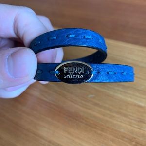 Fendi Selleria blue leather double wrap bracelet